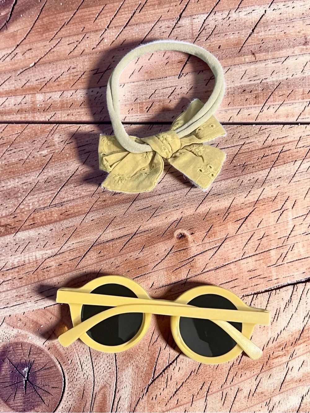 Toddler Mustard Yellow Embroidered Bow Headband & Round Retro Sunglasses Set
